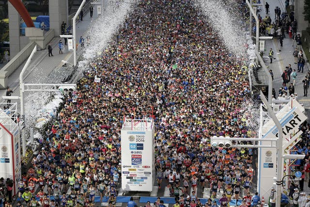 Runners fill the street in front of the Tokyo Metropolitan Government Building at the start of the Tokyo Marathon 2016 in Tokyo, Japan. Some 30,000 runners participated in the tenth edition of the Tokyo Marathon, one of the six World Marathon Majors