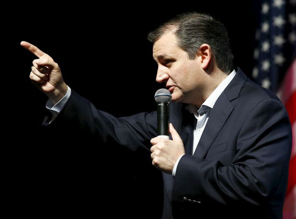 Ted Cruz speaks at a campaign rally in Dallas, Texas