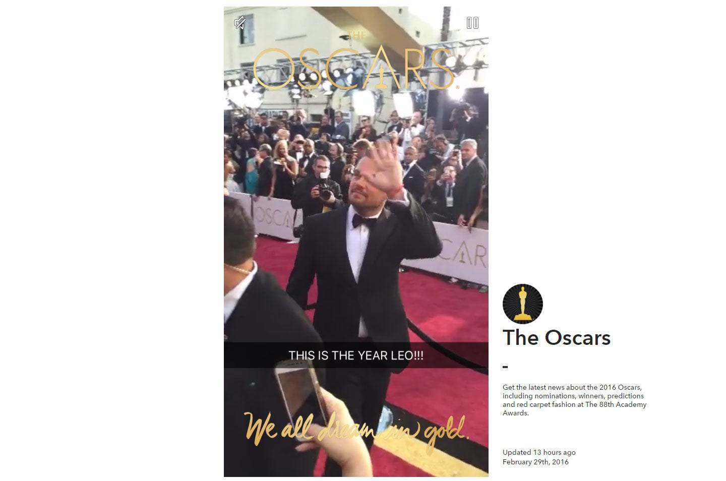 A screenshot from Snapchat's Oscar story web player