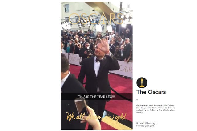 A screenshot from Snapchat's Oscar story web player