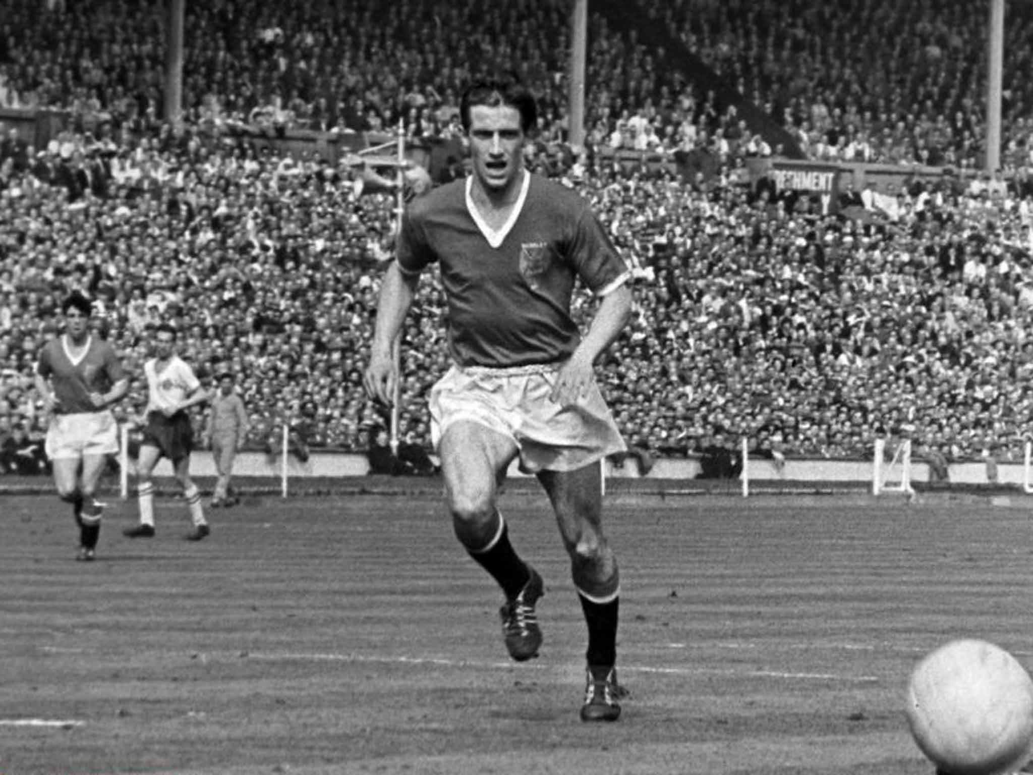 Wembley way: Dennis Viollet playing for Manchester United against Bolton Wanderers in the 1958 FA Cup final