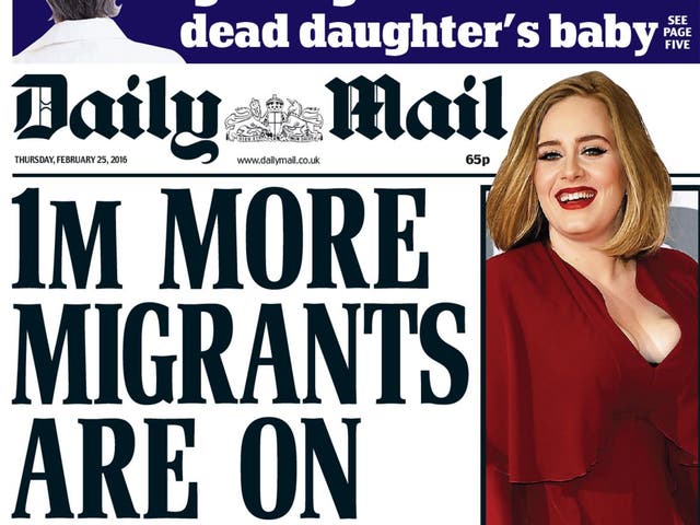 Daily Mail front page from 25 February warning of 'huge new influx' of migrants