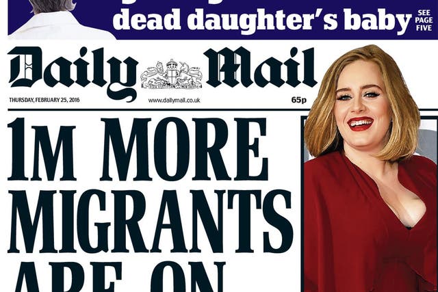 Daily Mail front page from 25 February warning of 'huge new influx' of migrants