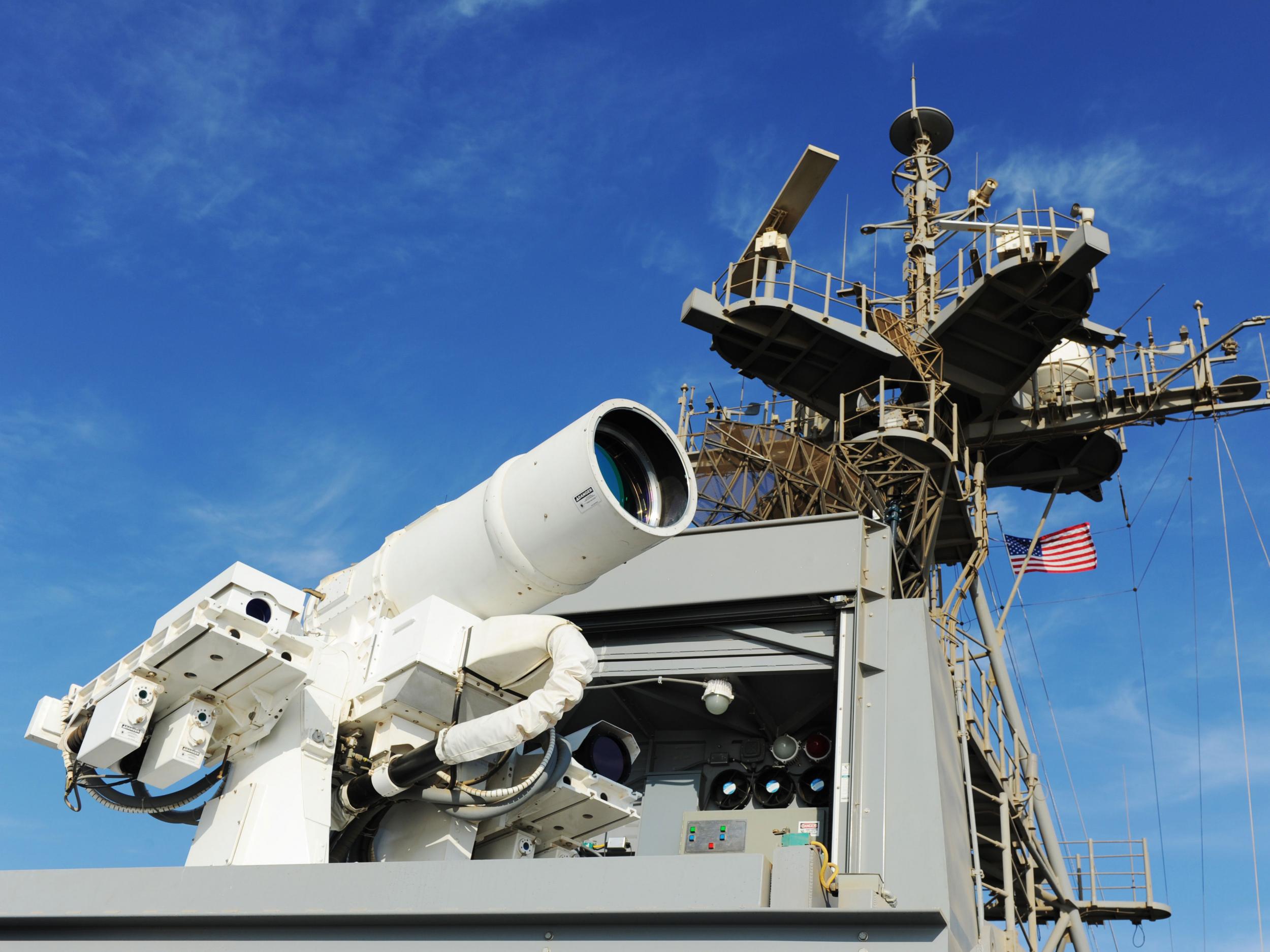 A laser weapon in place on the USS Ponce