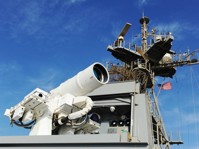 A laser weapon in place on the USS Ponce