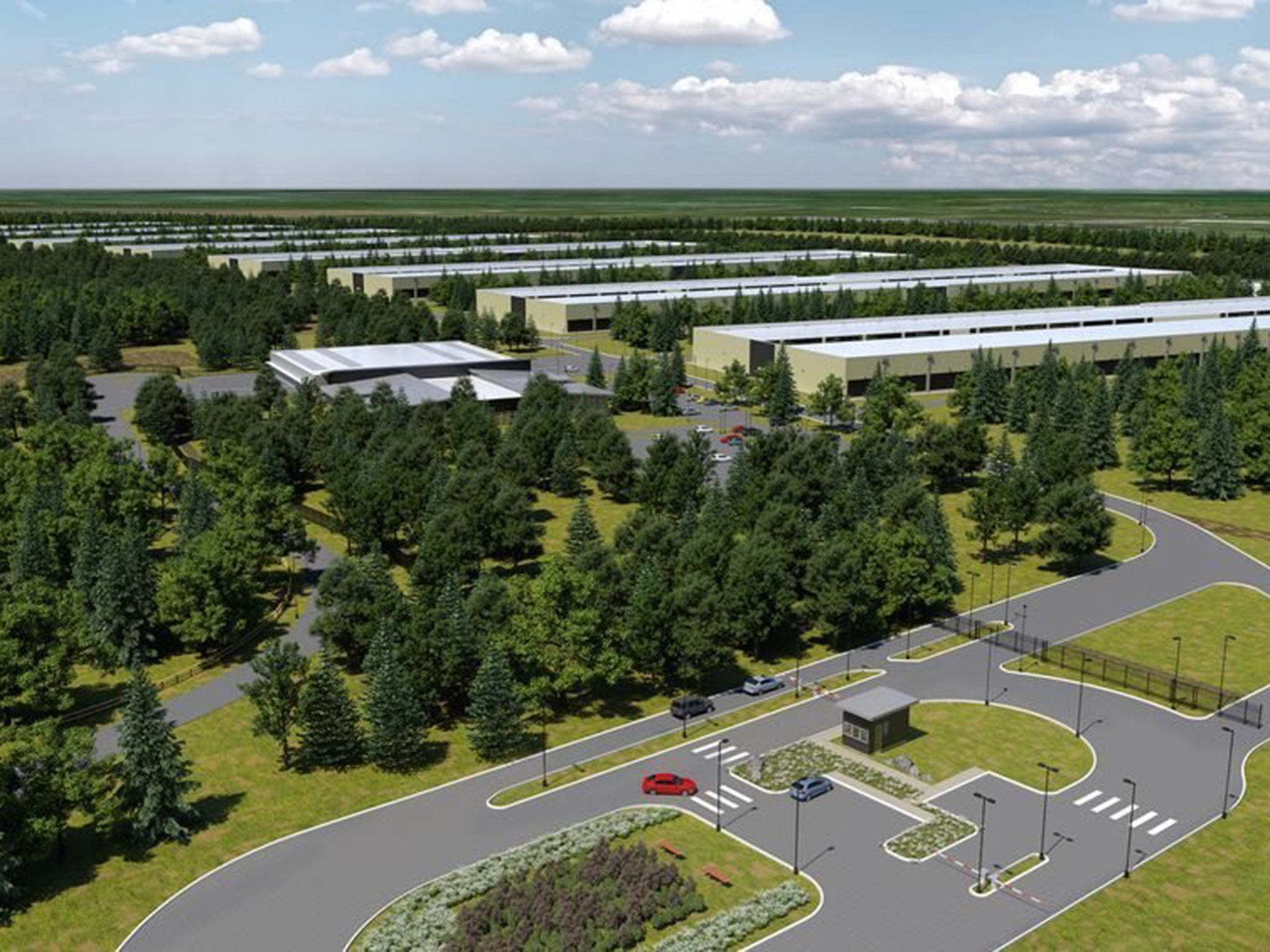 This is a computer-generated image of what Apple's data centre could look like when finished.