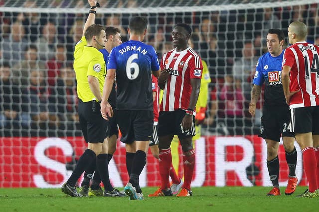 Victor Wanyama is shown a red card during Southampton's match with Bournemouth earlier this season