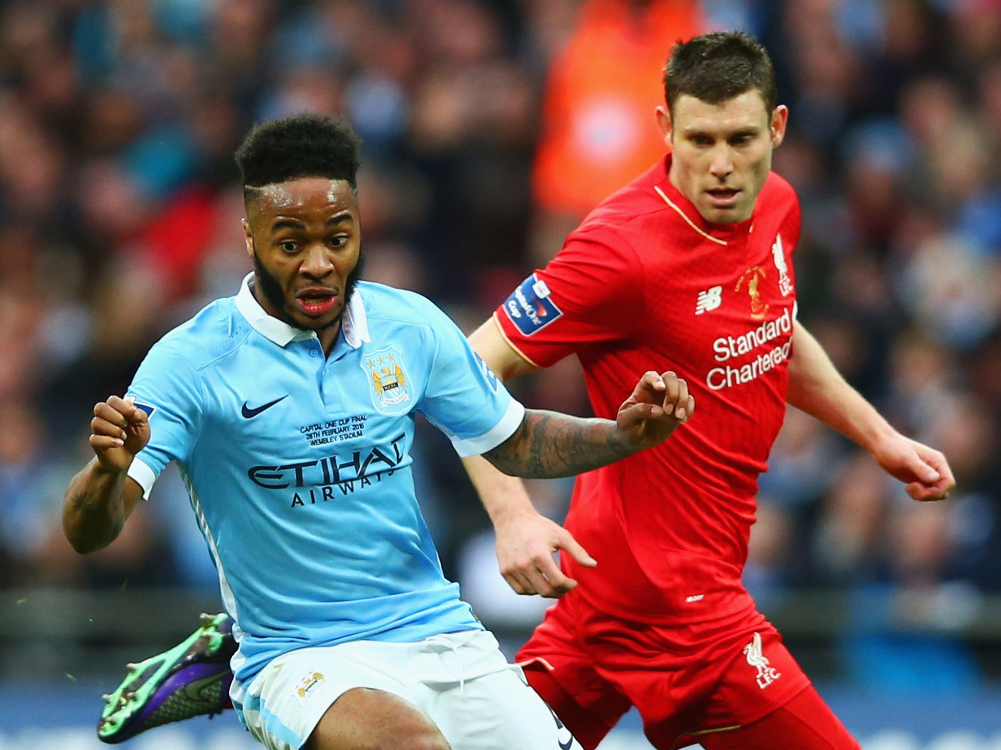 Raheem Sterling in action against Liverpool