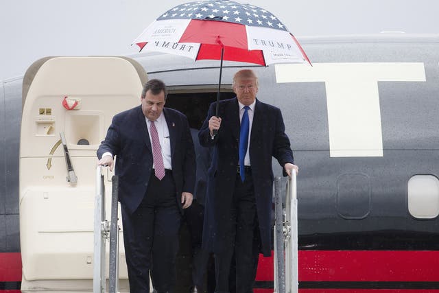 Republican presidential candidate Donald Trump and New Jersey Gov. Chris Christie arriving for a campaign stop in Columbus, Ohio, on Tuesday
