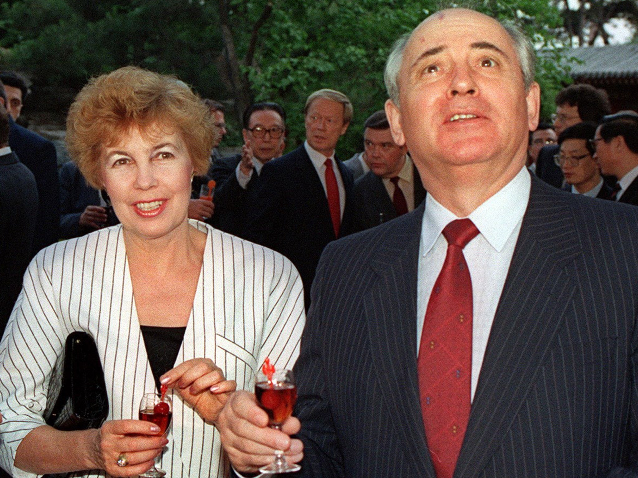 Mikhail Gorbachev with his wife Raisa, during a visit to Beijing in 1989