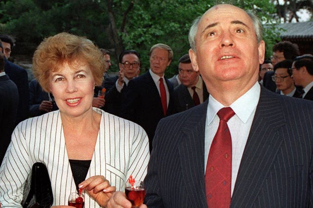 Mikhail Gorbachev with his wife Raisa, during a visit to Beijing in 1989