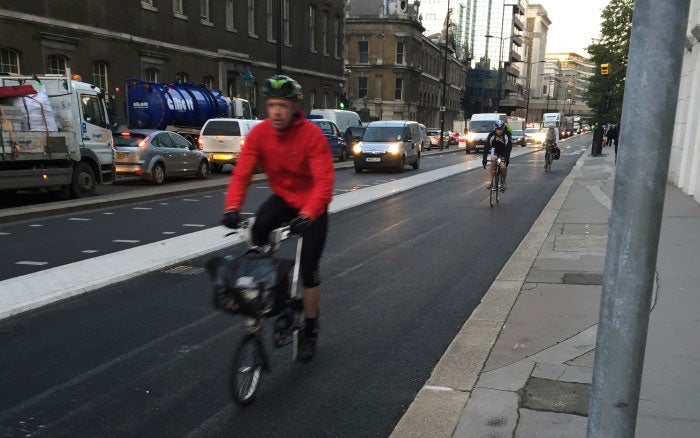 A new safe segregated lane on Thames Street in London