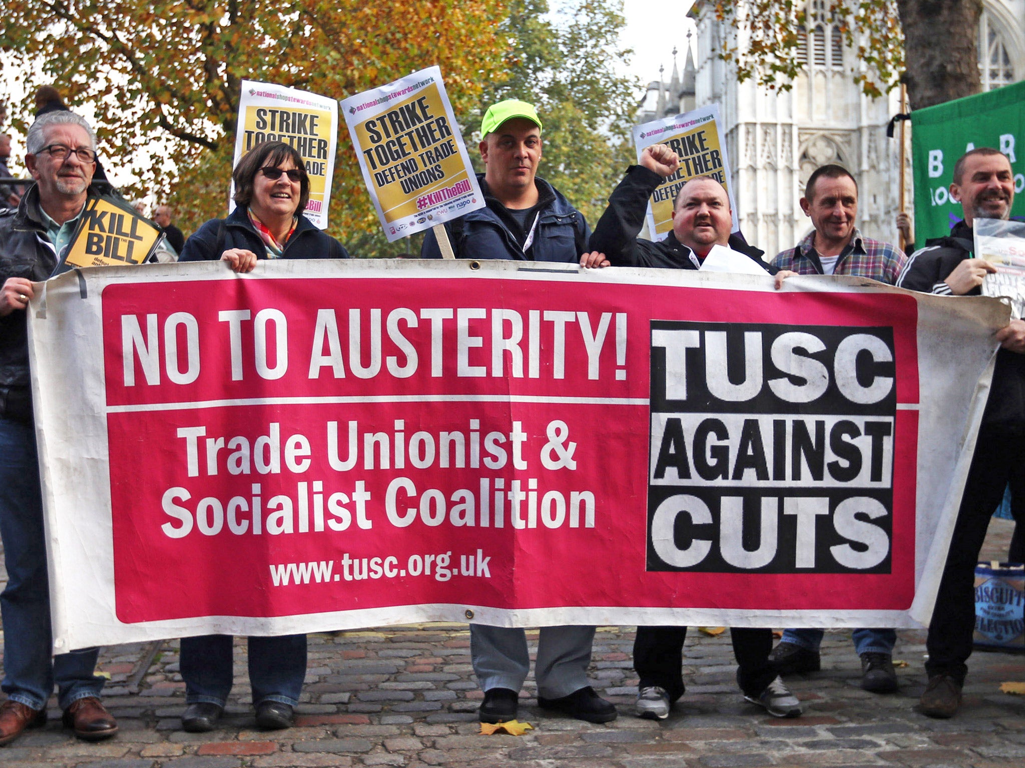 Demonstrators attend a TUC rally to protest against the Trade Union Bill in Westminster, last December