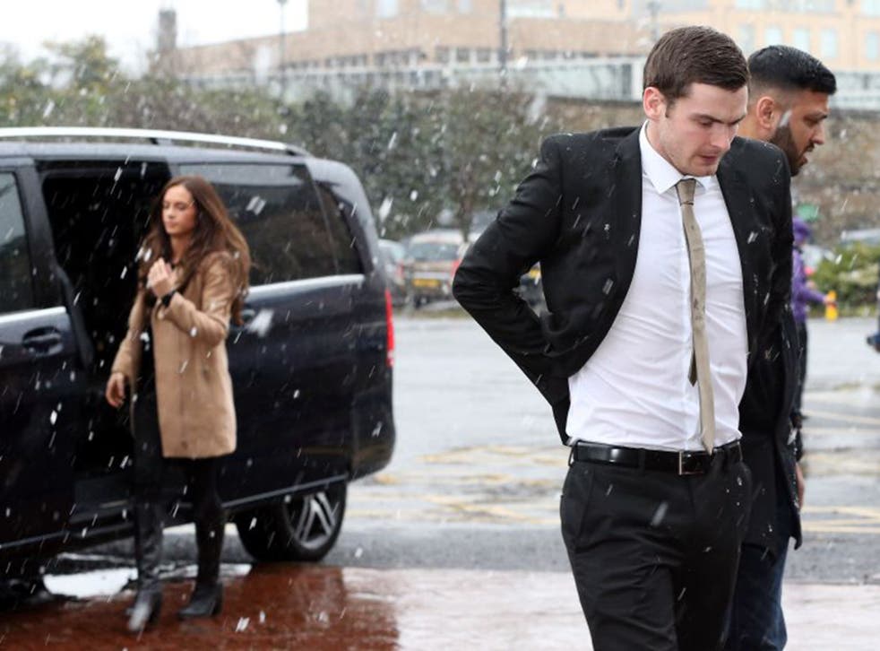 Adam Johnson and former partner Stacey Flounders arrive at Bradford Crown Court