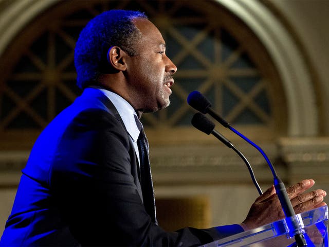 Ben Carson speaks during an election night party in Baltimore on Tuesday
