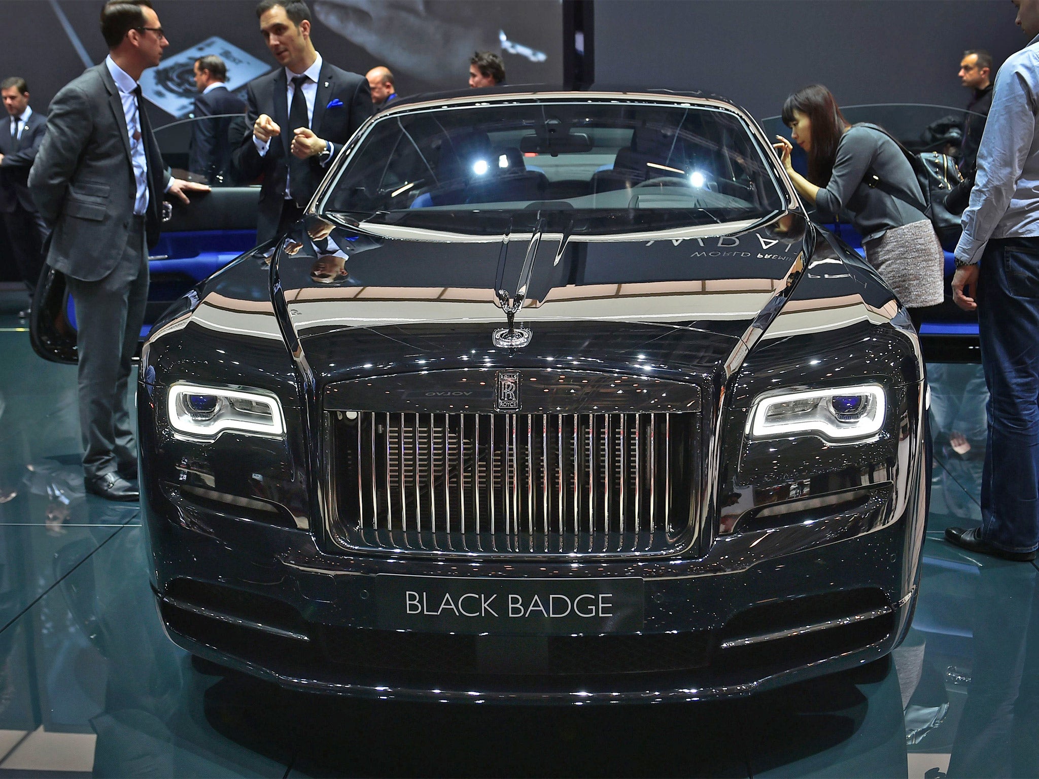 The new Rolls-Royce Wraith Black Badge car on display at the Geneva Motor Show on Wednesday