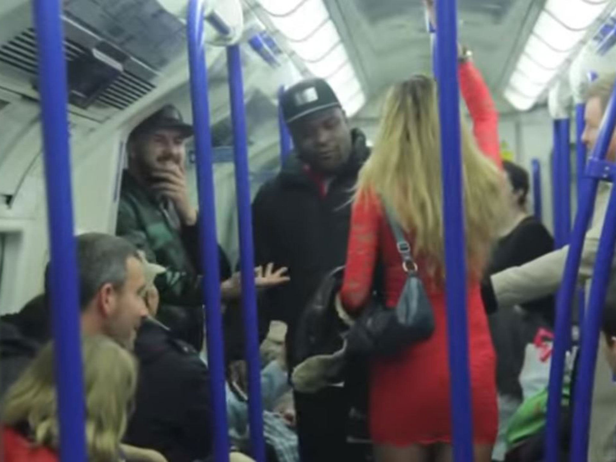 Pranks for nothing: an actor verbally abuses a woman on a Tube train, as part of a Trollstation stunt