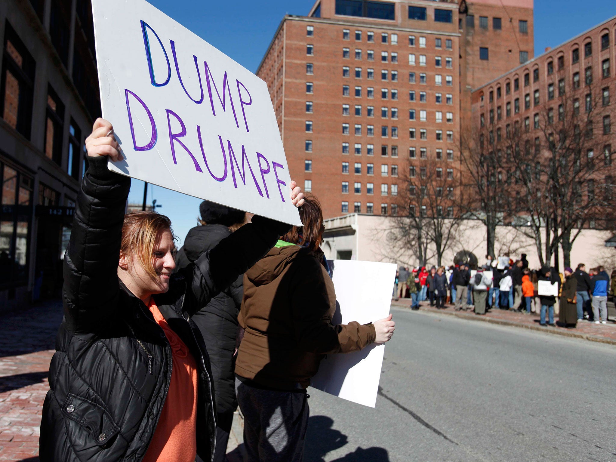 Protesters outside a hotel where Donald Trump was due to hold a rally in Portland