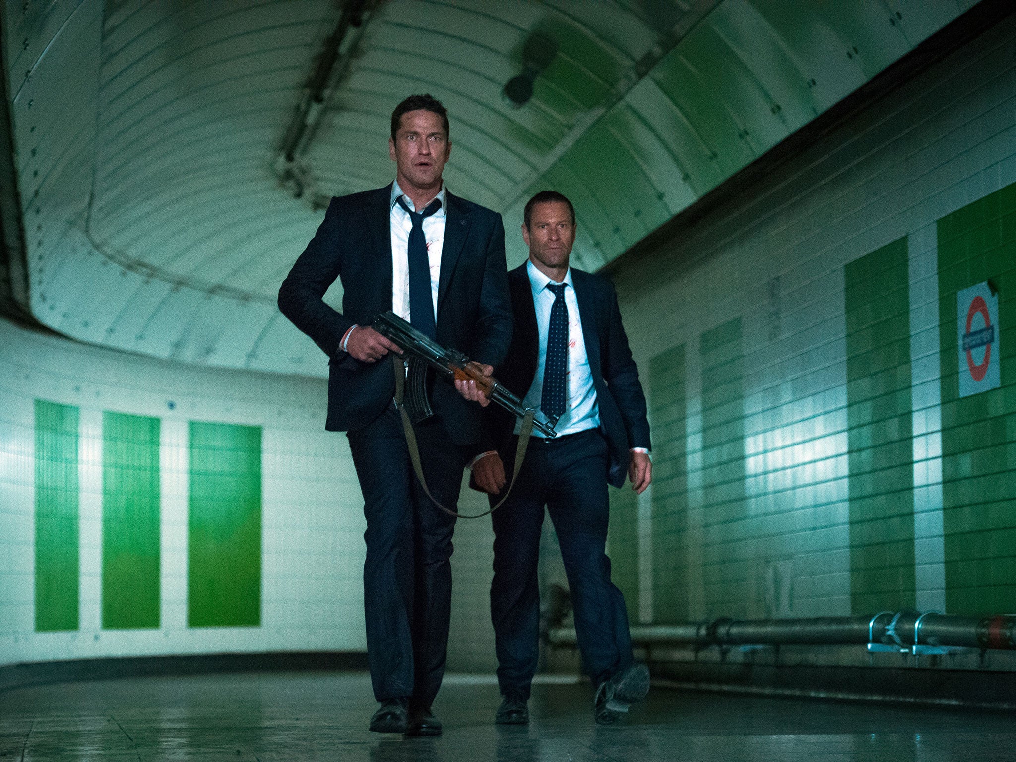 Gerard Butler and Aaron Eckhart going underground in the silly action movie ‘London Has Fallen’