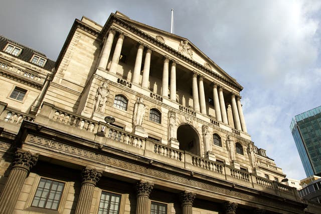 The facade of the headquarters of the Bank of England in London