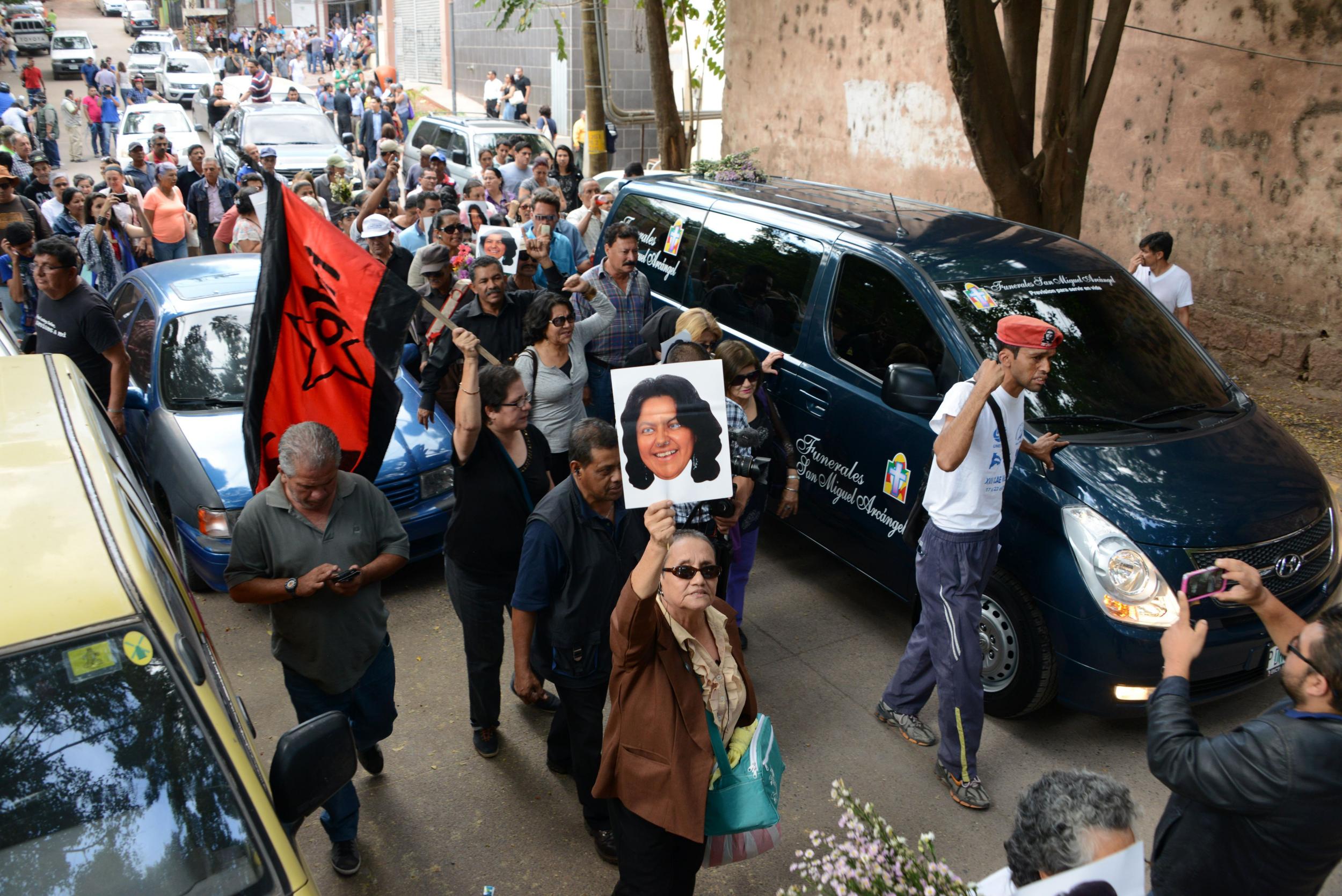A funeral procession through the streets of La Esperanza for the murdered indigenous rights campaigner and environmentalist
