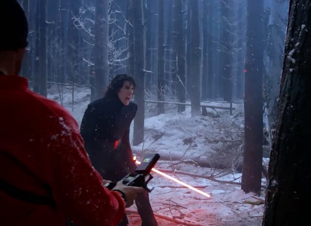 Adam Driver behind the scenes of Star Wars: The Force Awakens
