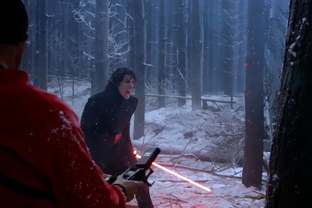 Adam Driver behind the scenes of Star Wars: The Force Awakens