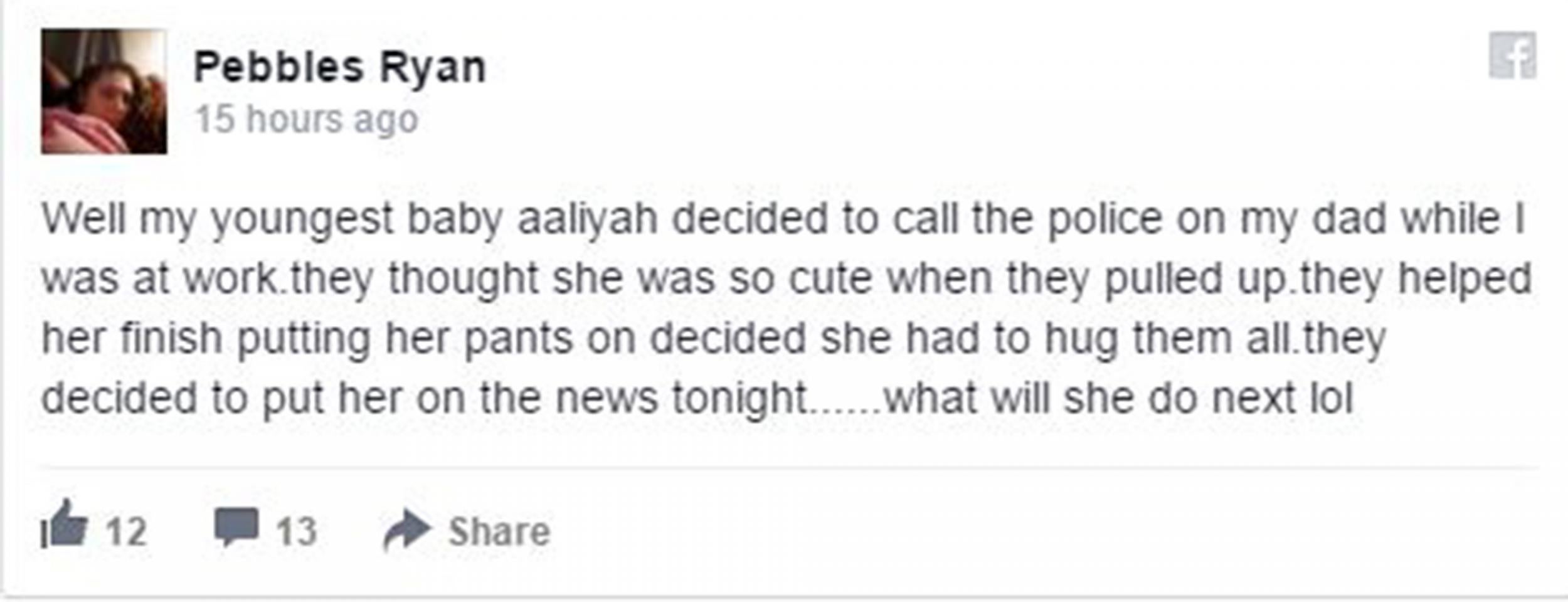 Aaliyah's mother's posted a message about the encounter on Facebook