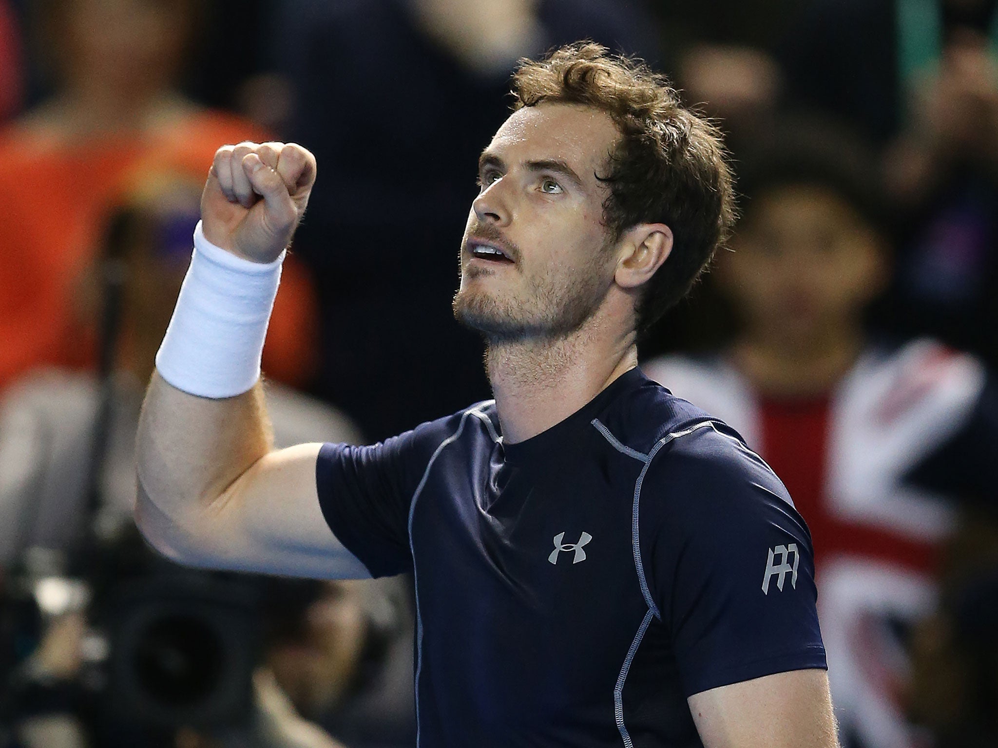 Andy Murray celebrates his Davis Cup victory over Taro Daniel of Japan