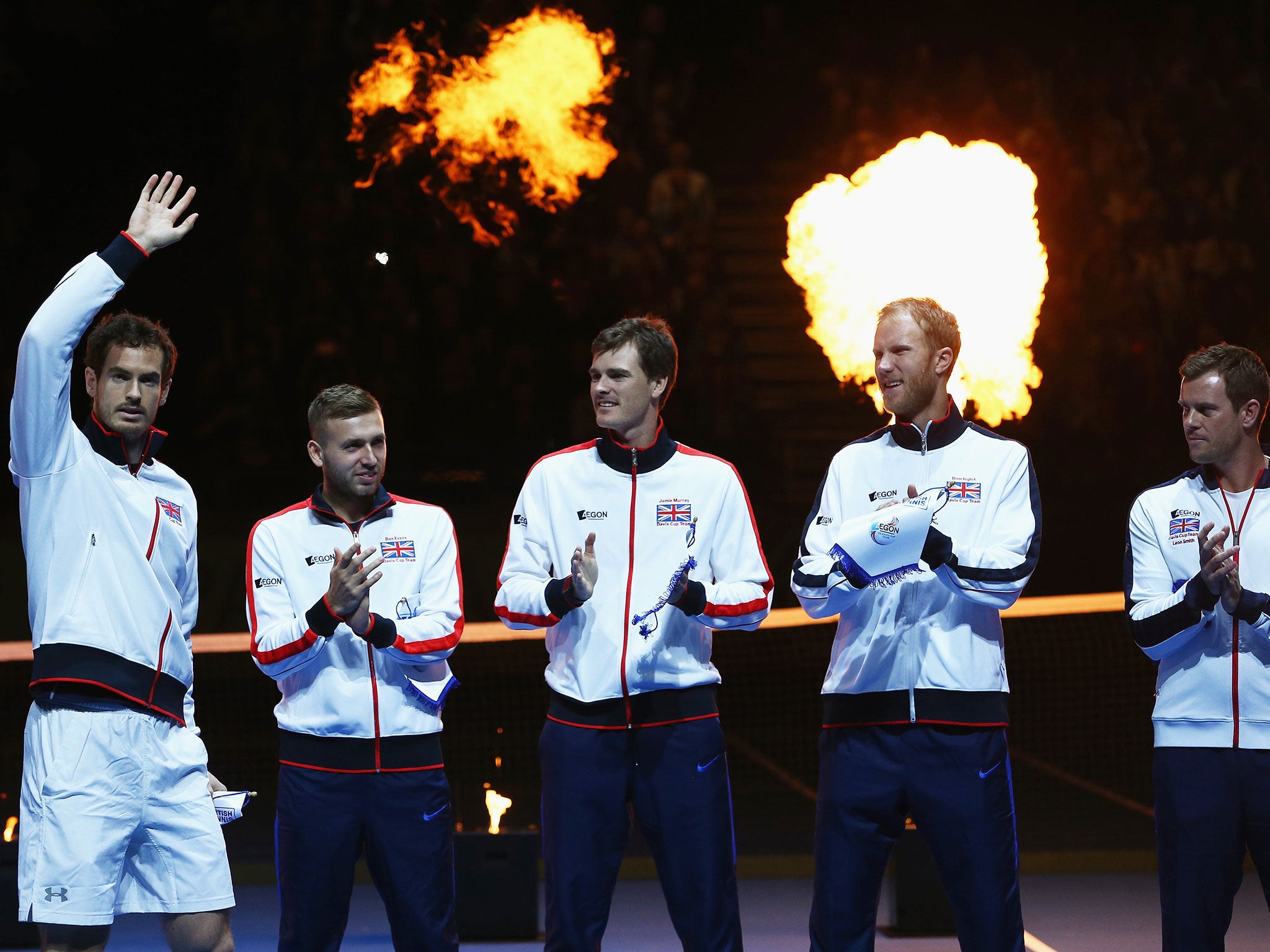 Andy Murray, Daniel Evans, Jamie Murray, Dominic Inglot and Great Britain Captain Leon Smith