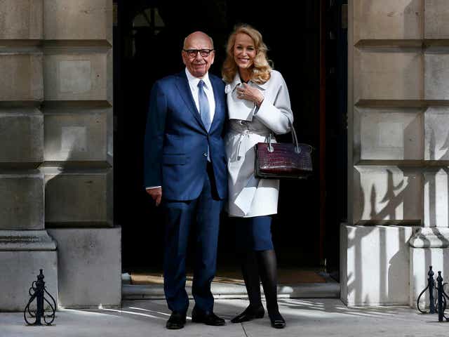 Rupert Murdoch and Jerry Hall pose for a photograph in London,