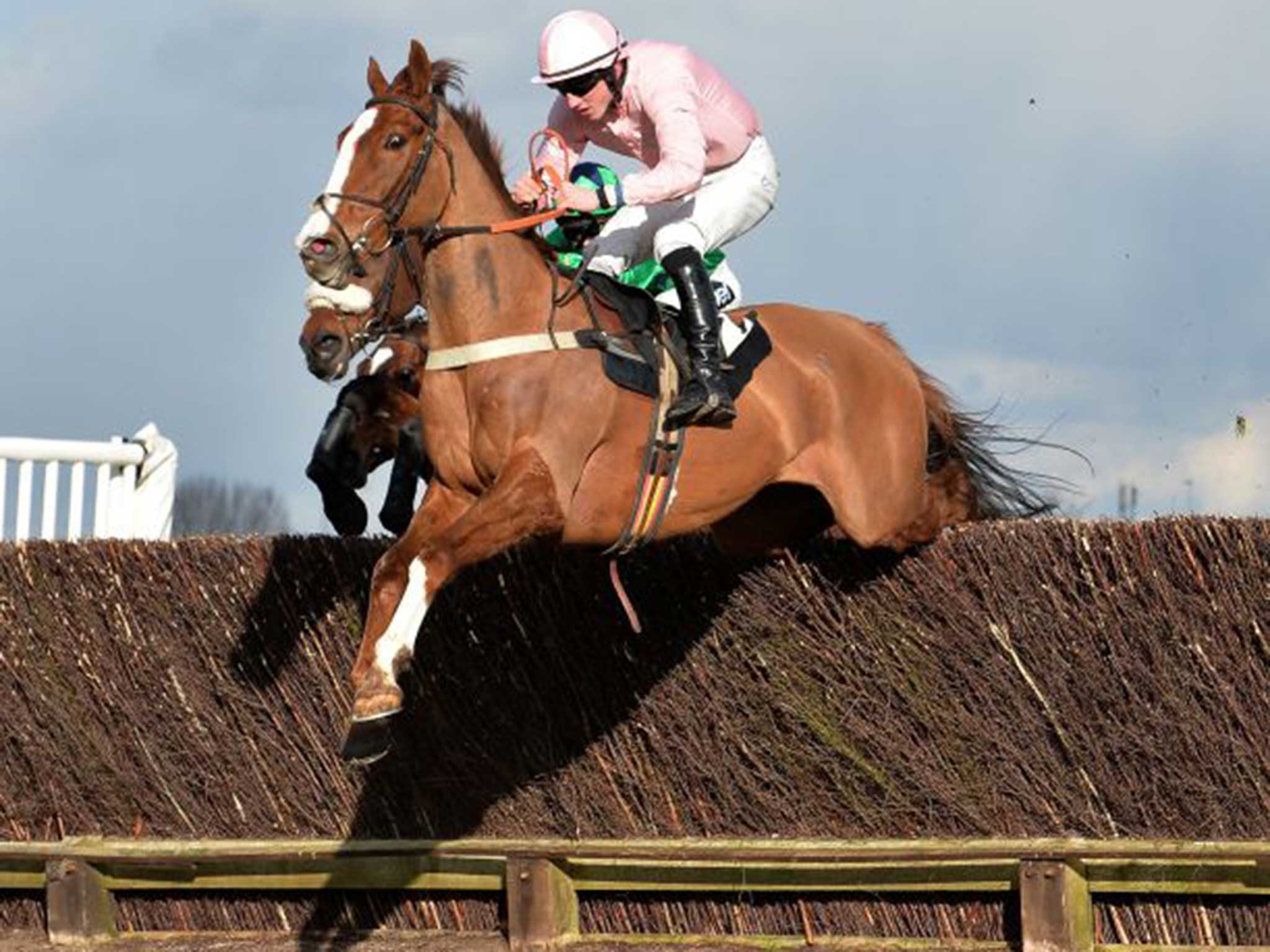 Ut Majeur Aulmes clears the last under Ciaran Gethings to land the Geoffrey Gilbey Trophy Chase at Newbury