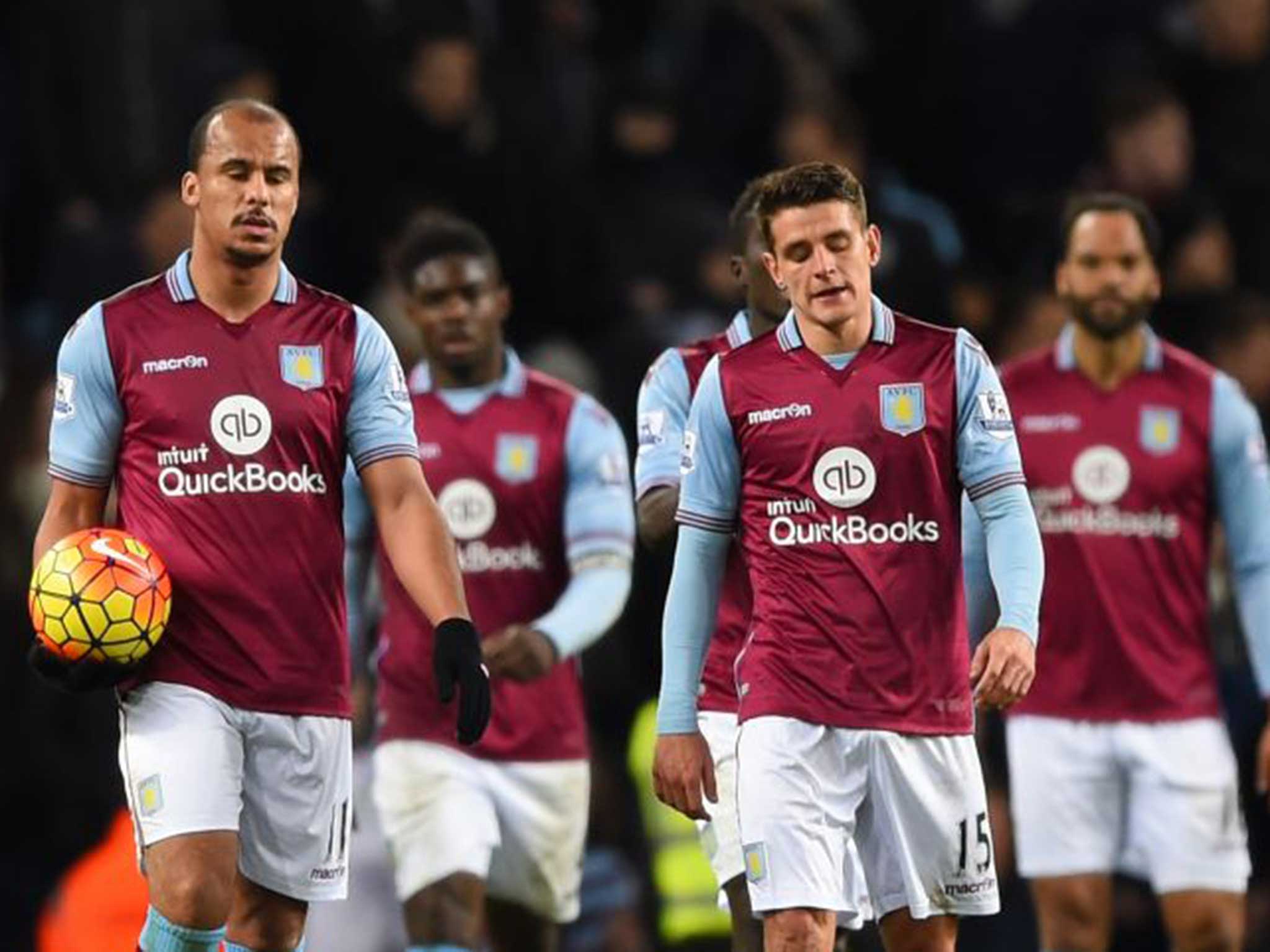Gabriel Agbonlahor and Ashley Westwood of Aston Villa show their frustration after Everton's third goal