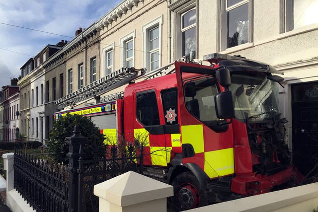 The fire engine crashed into cars and gardens on Glenarm Road