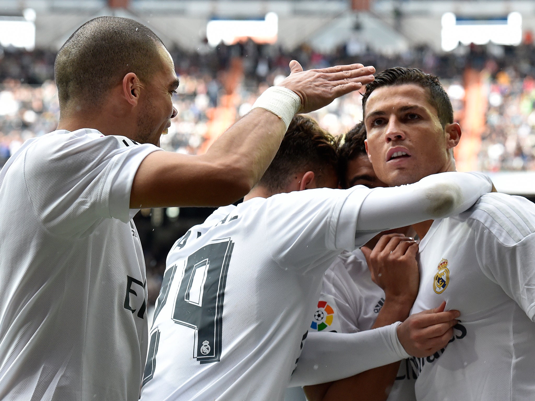 Cristiano Ronaldo celebrates his goal with team-mates