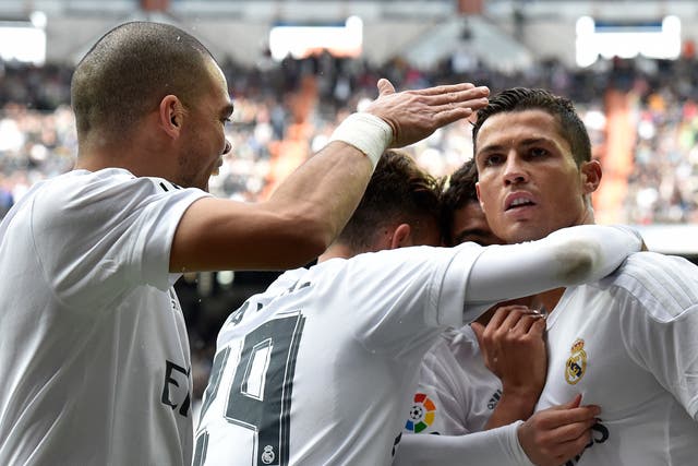Cristiano Ronaldo celebrates his goal with team-mates