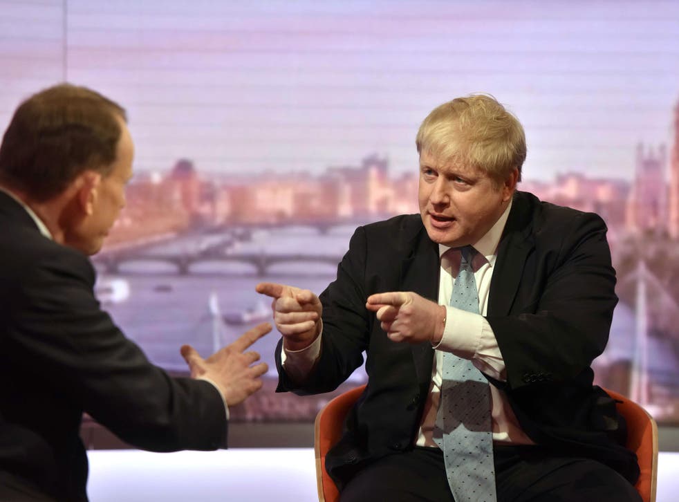 In this handout image provided by the BBC, London Mayor Boris Johnson appears on The Andrew Marr Show on March 6, 2016
