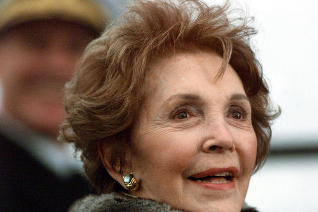 Nancy Reagan during the launch of a US aircraft carrier in 2001