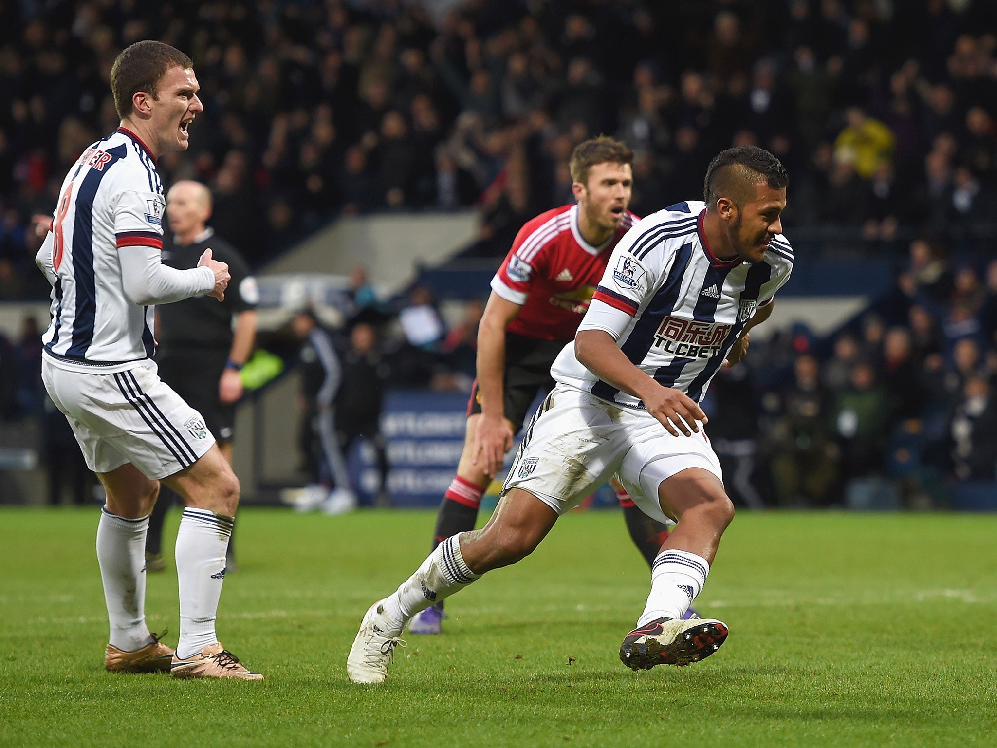 Salomon Rondon begins to celebrate after scoring the winning goal for West Brom