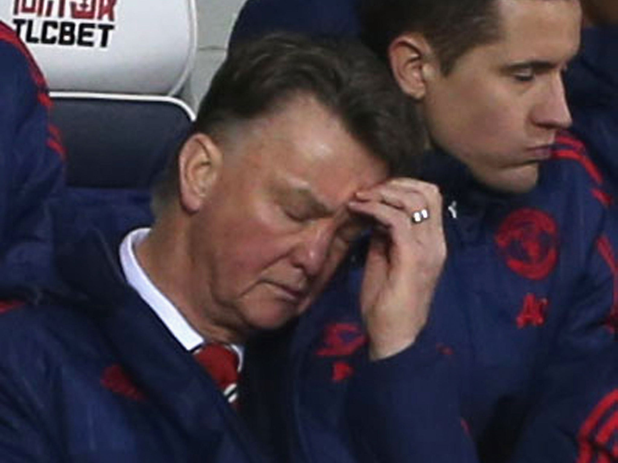 Louis van Gaal reacts on the touchine
