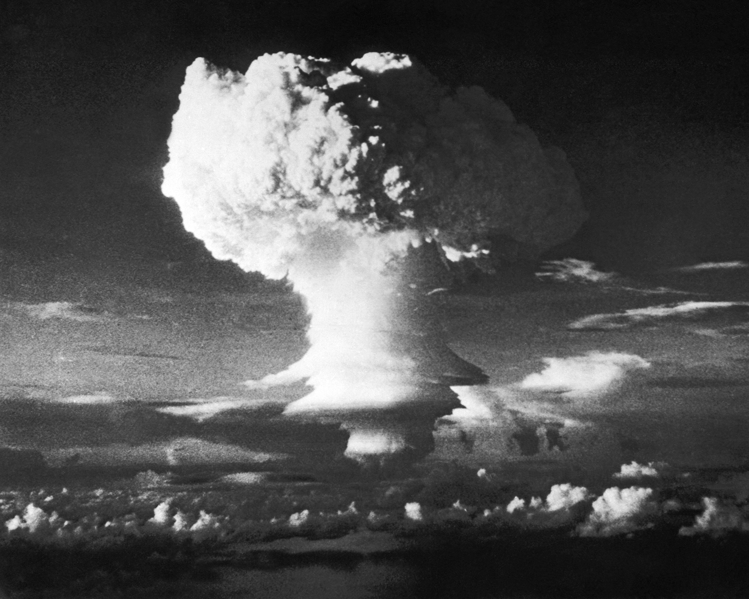 Marshall Islands, November 1 1952. The mushroom cloud formed from the first hydrogen bomb explosion