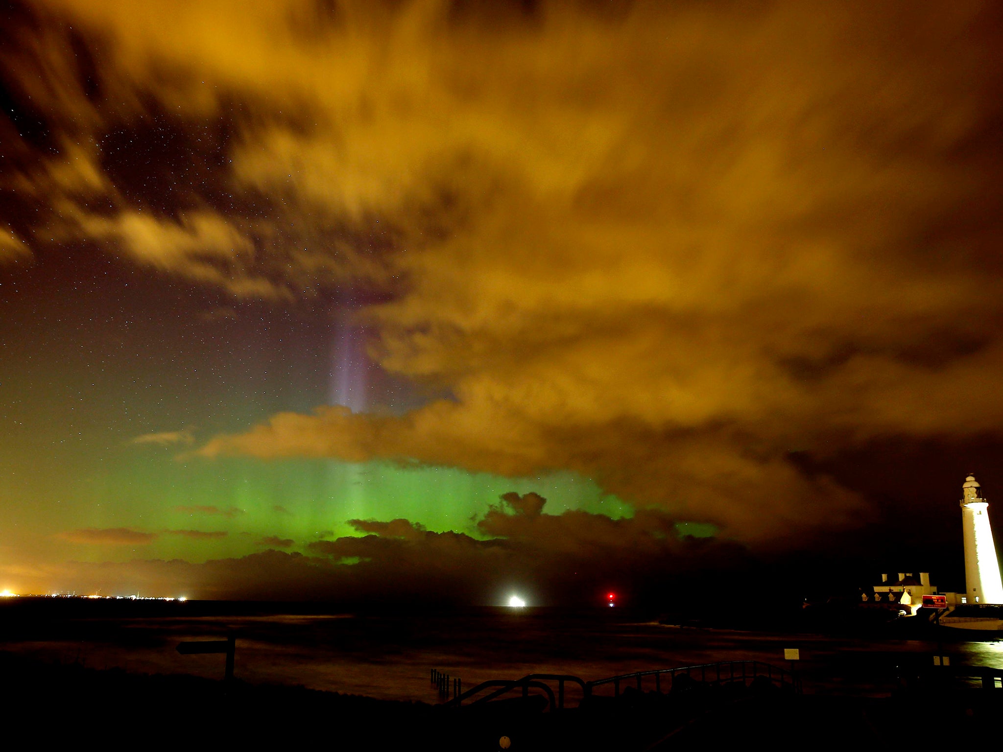The sky surrounding St Mary's Lighthouse in Whitley Bay, Northumberland