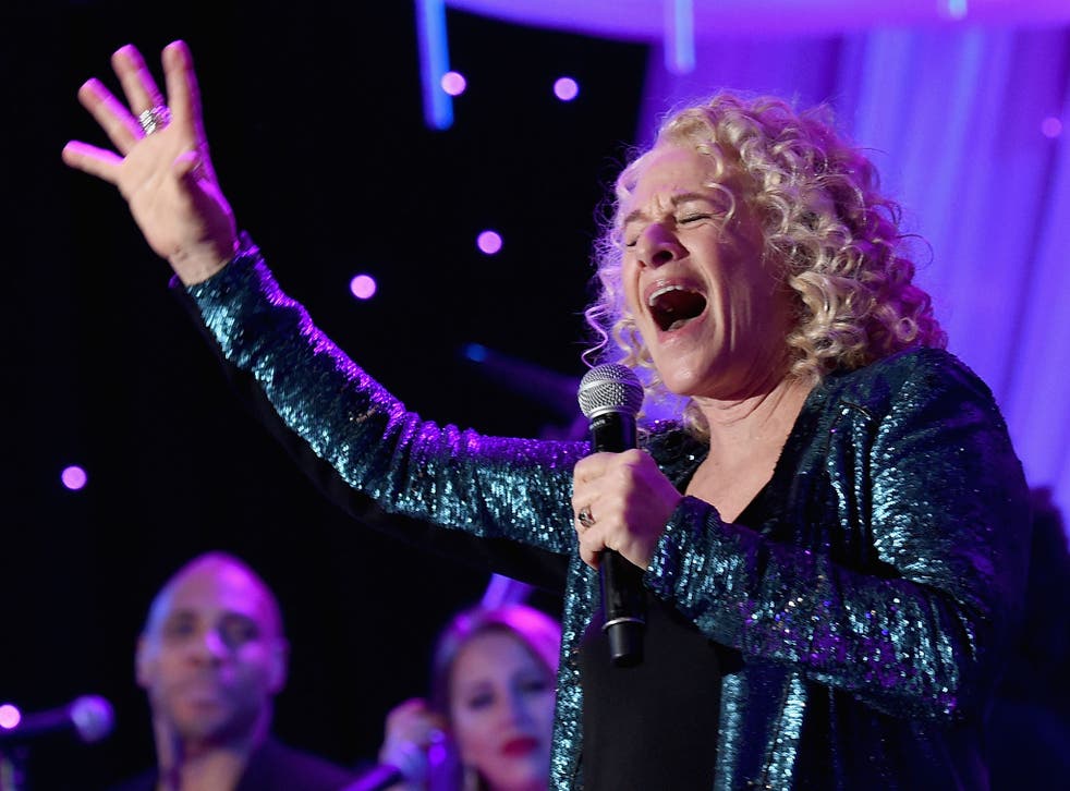 Carole King performing at a pre-Grammy gala in 2015