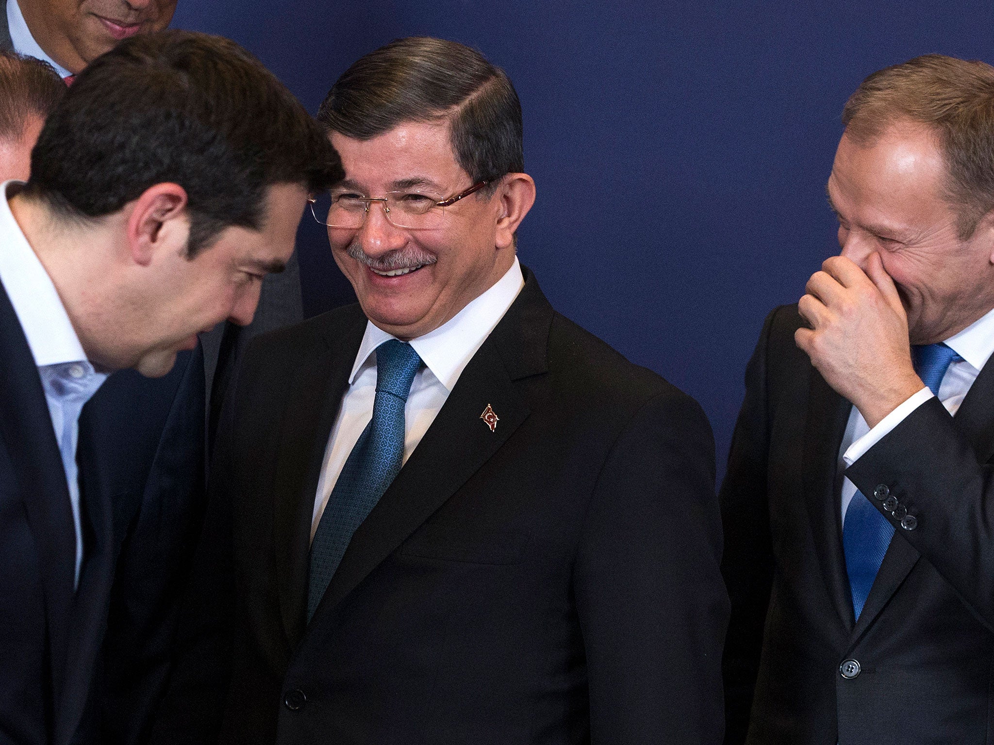 Greek Prime Minister Alexis Tsipras, Ahmet Davutoglu and European Council President Donald Tusk in Brussels