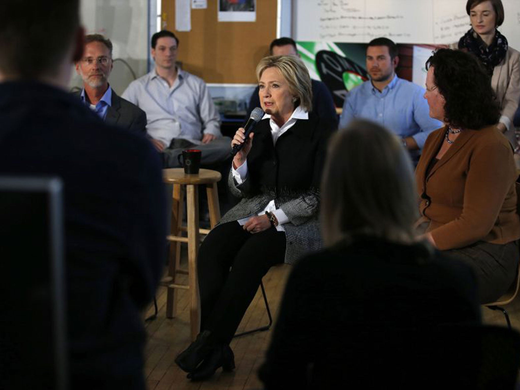 Hillary Clinton talks to voters in Grand Rapids, Michigan