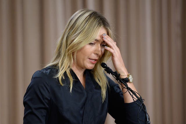The former Wimbledon champion Maria Sharapova shows her emotion during a press conference in Los Angeles yesterday as she admits testing positive for Meldonium at the Australian Open