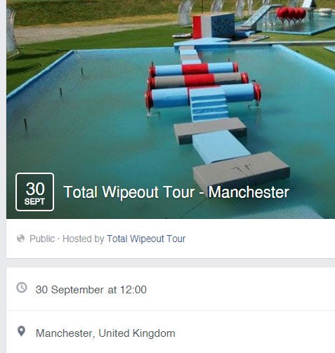 The Facebook events promised people the chance to try out the Total Wipeout obstacle course