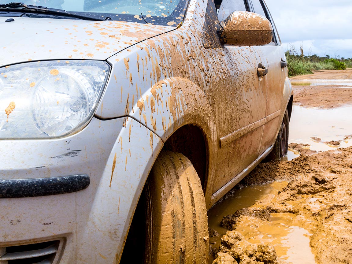 The guards needed to be rescued after their car got stuck in mud