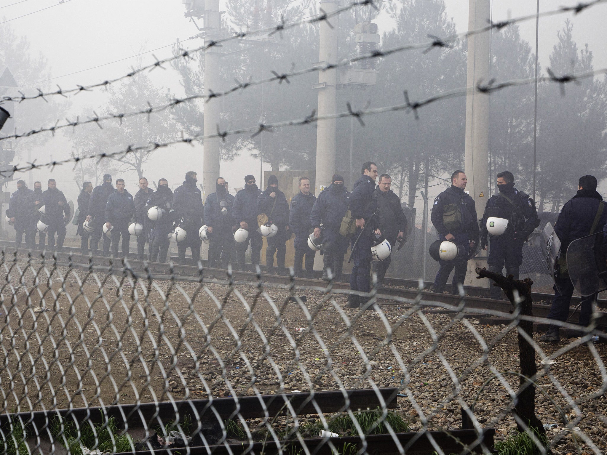 Greek police guard the border with Macedonia