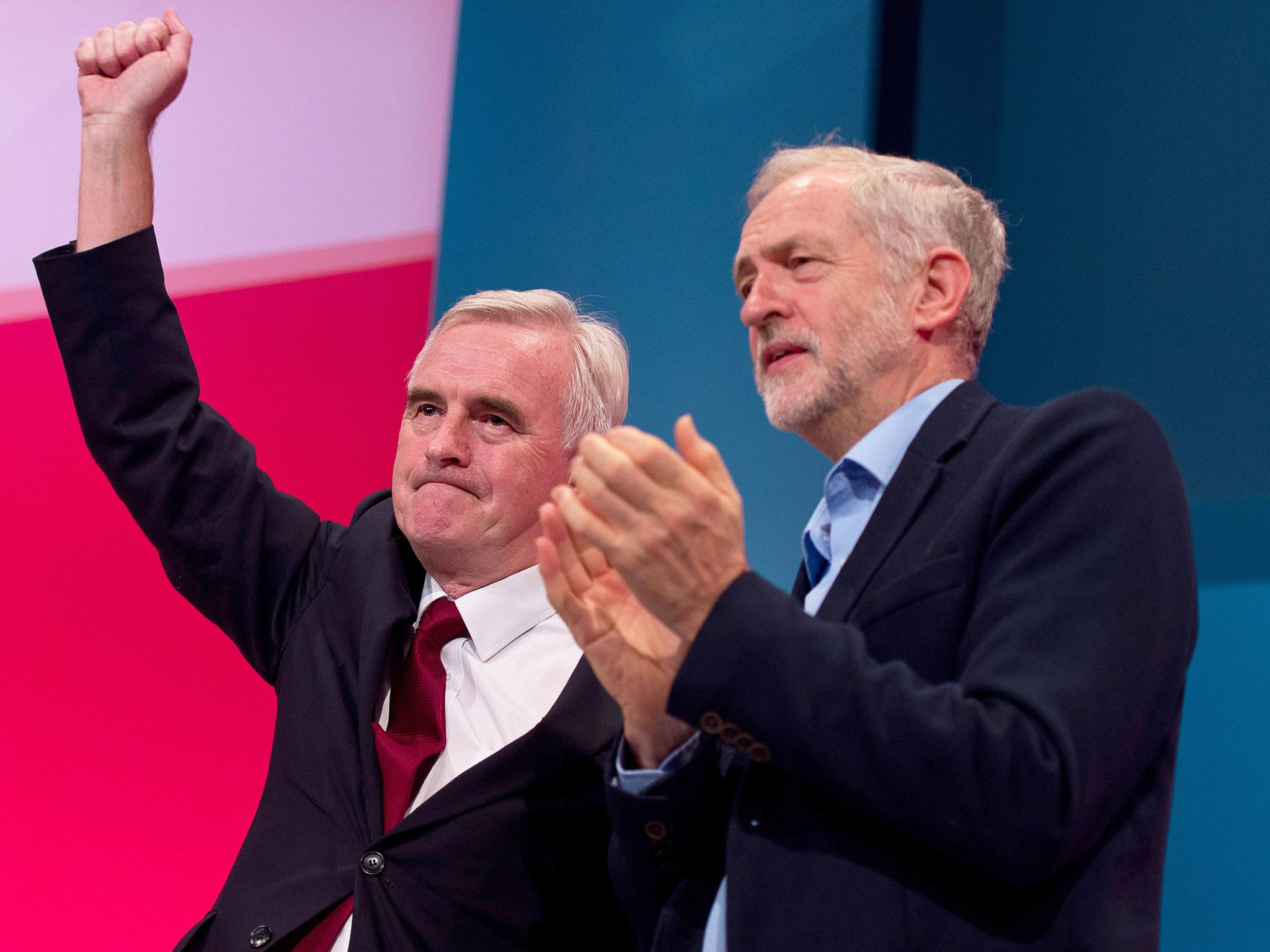 Labour leader Jeremy Corbyn, right, with the shadow Chancellor John McDonnell, at the party's conference last September